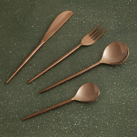 Norah Rose Gold Hammered Cutlery Set of 4 - ellementry