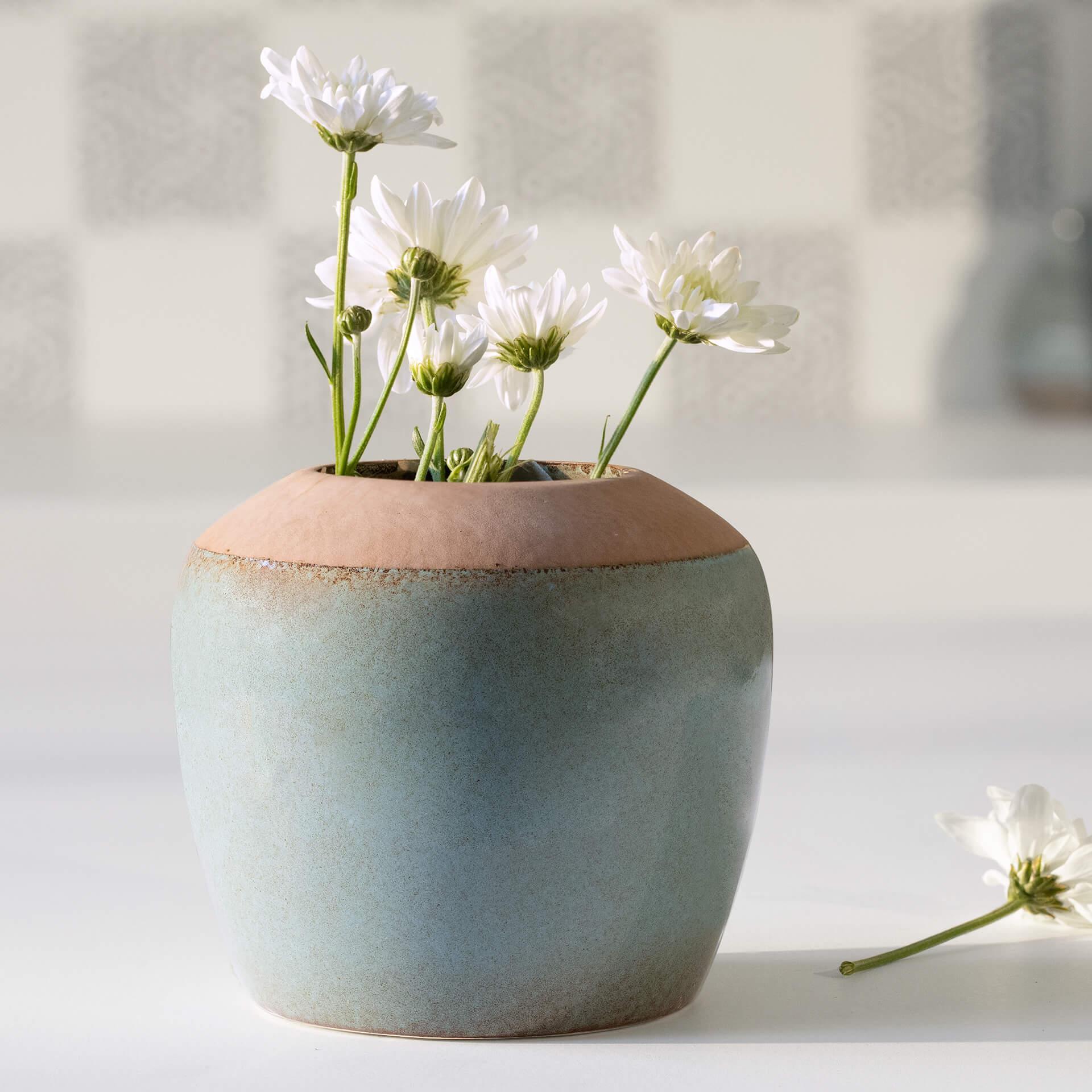 Aqua Rustic Ceramic Vase (Small)