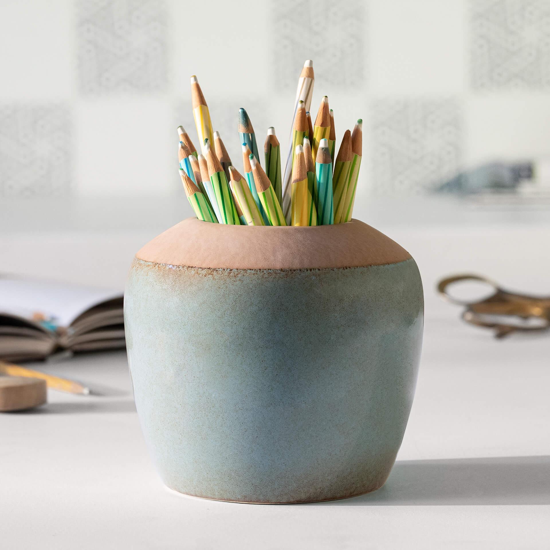 Aqua Rustic Ceramic Vase (Small)