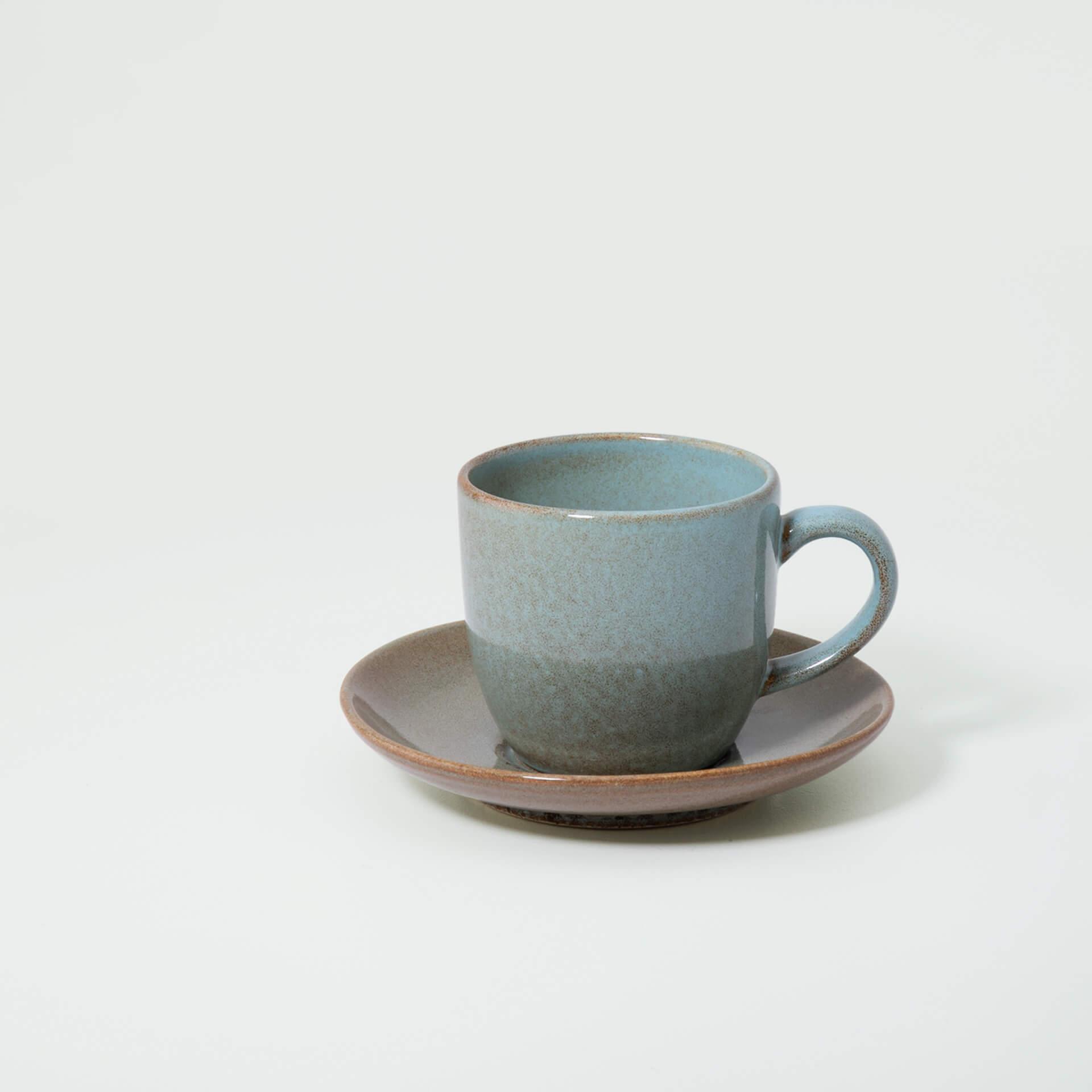 aqua rustic ceramic tea cup saucer
