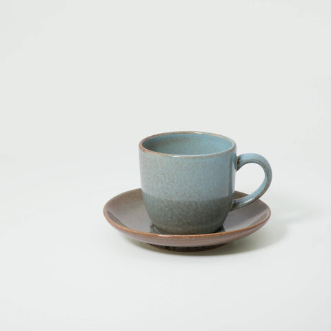 aqua rustic ceramic tea cup saucer - ellementry