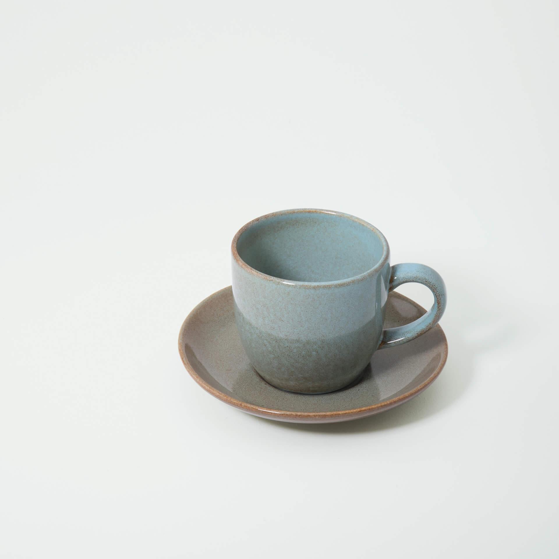 aqua rustic ceramic tea cup saucer