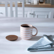 Ceramic Mug Stripes W/Wdn Lid Blush