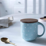ceramic mug polka dots w/wdn lid blue - ellementry