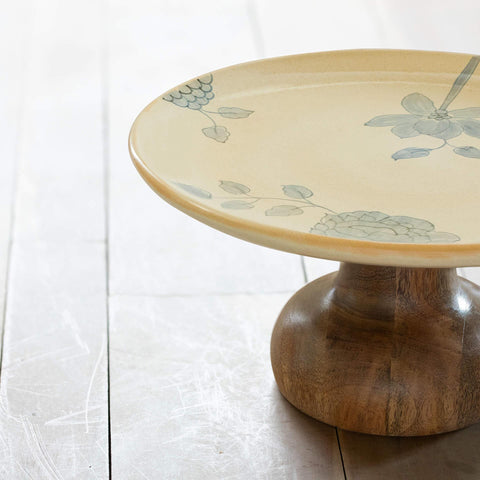 Fiore Ceramic Cake Stand with Wooden Base - ellementry
