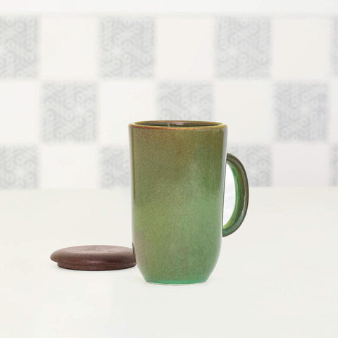 Rustic Sage Ceramic Mug With Wooden Lid - ellementry