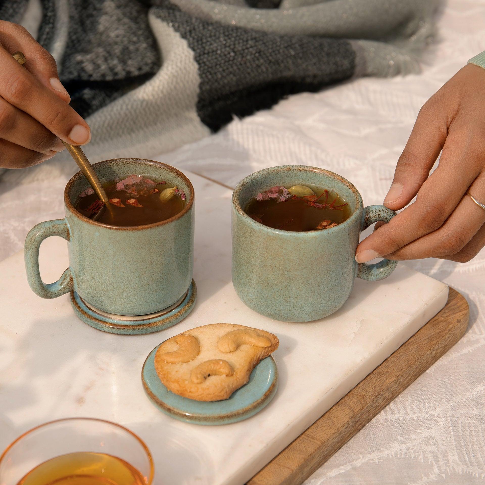 Aqua Rustic Ceramic Mug Set of Two