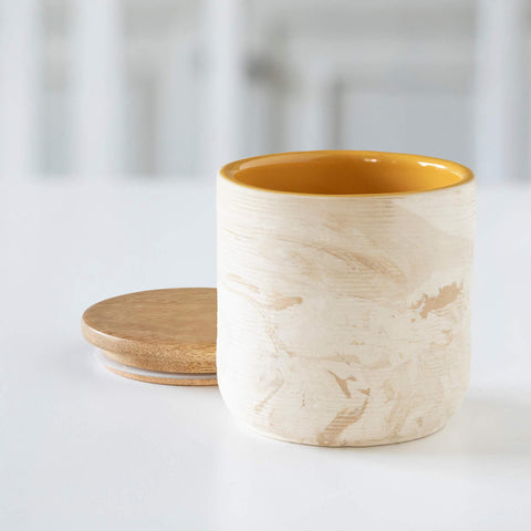 Amber Love Ceramic Jar with Wooden Lid- Large - ellementry