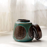 Maze Ceramic Jar with Wooden Lid (Teal Blue) - ellementry