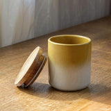 Ombre Mustard & White Ceramic Jar with Wooden Lid - ellementry
