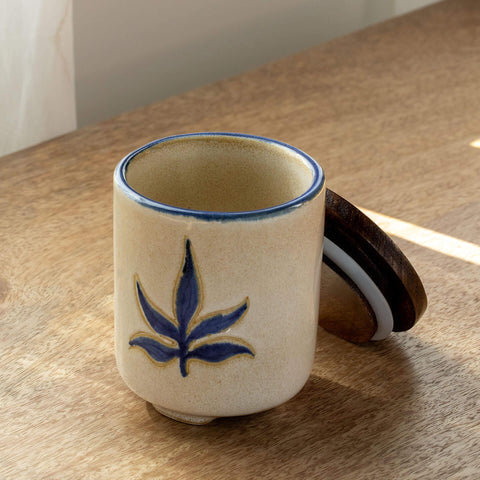 Leaf Ceramic Jar with Wooden Lid - ellementry