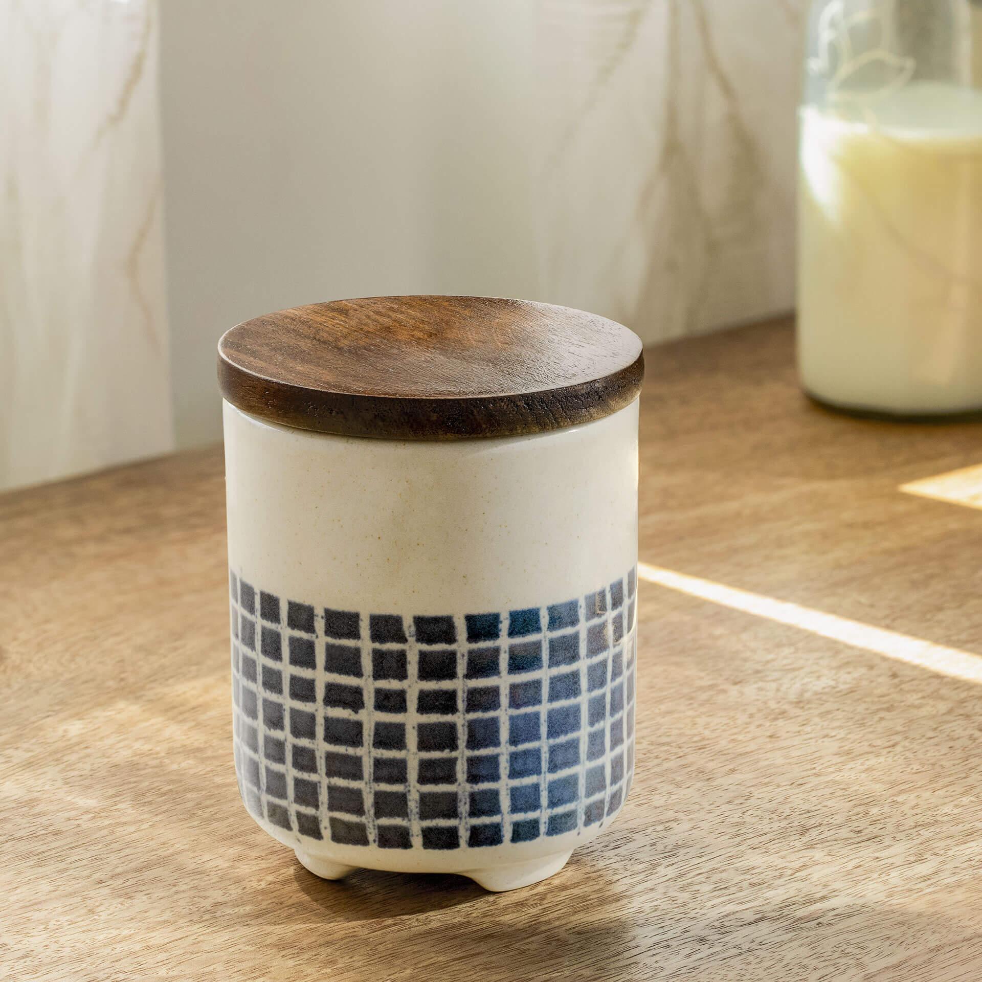 Mozaic Ceramic Jar with Wooden Lid