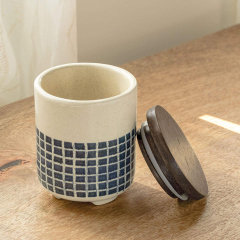 Mozaic Ceramic Jar with Wooden Lid - ellementry