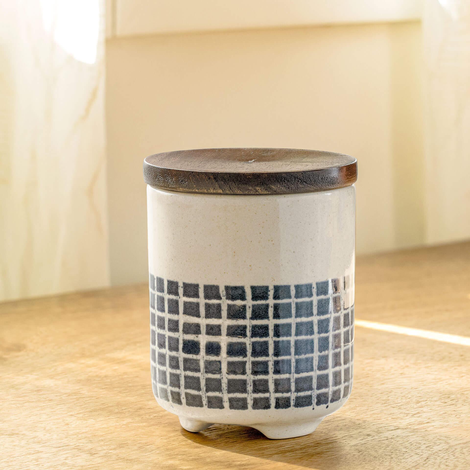 Mozaic Ceramic Jar with Wooden Lid