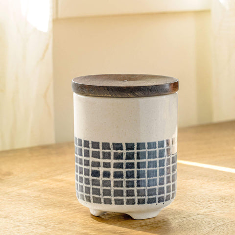 Mozaic Ceramic Jar with Wooden Lid - ellementry