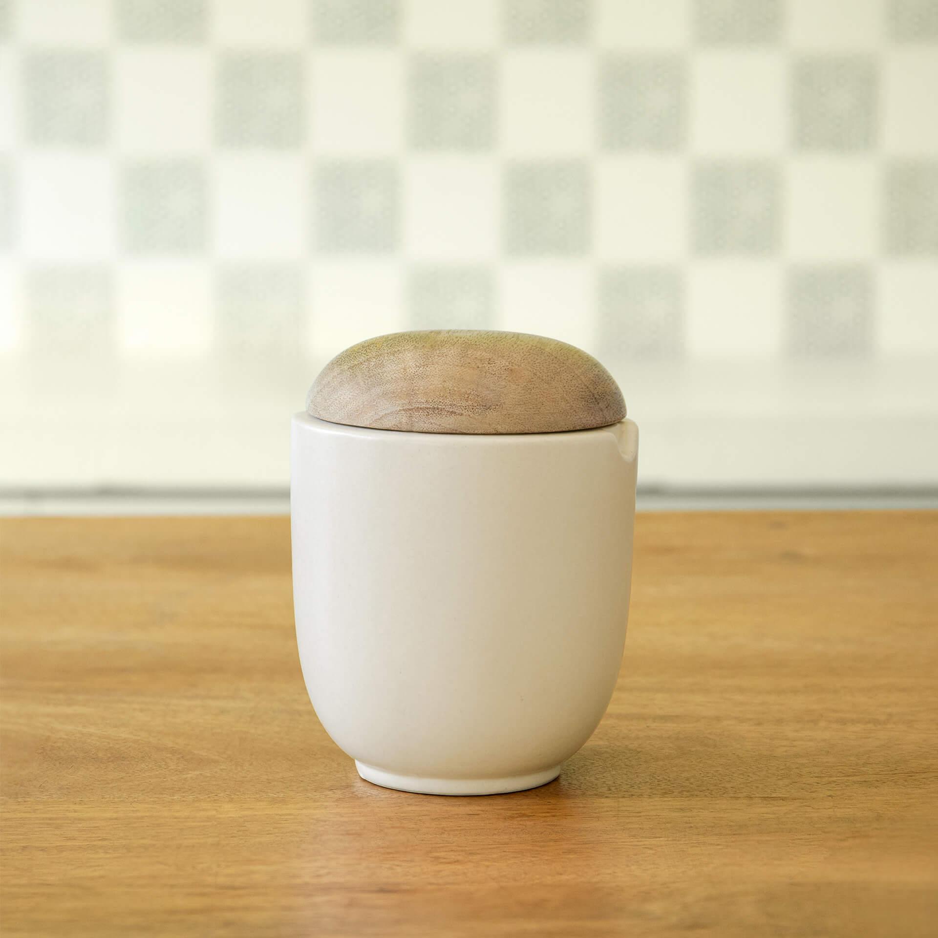 Hemisphere Ceramic Jar with Wooden Lid (Tall)