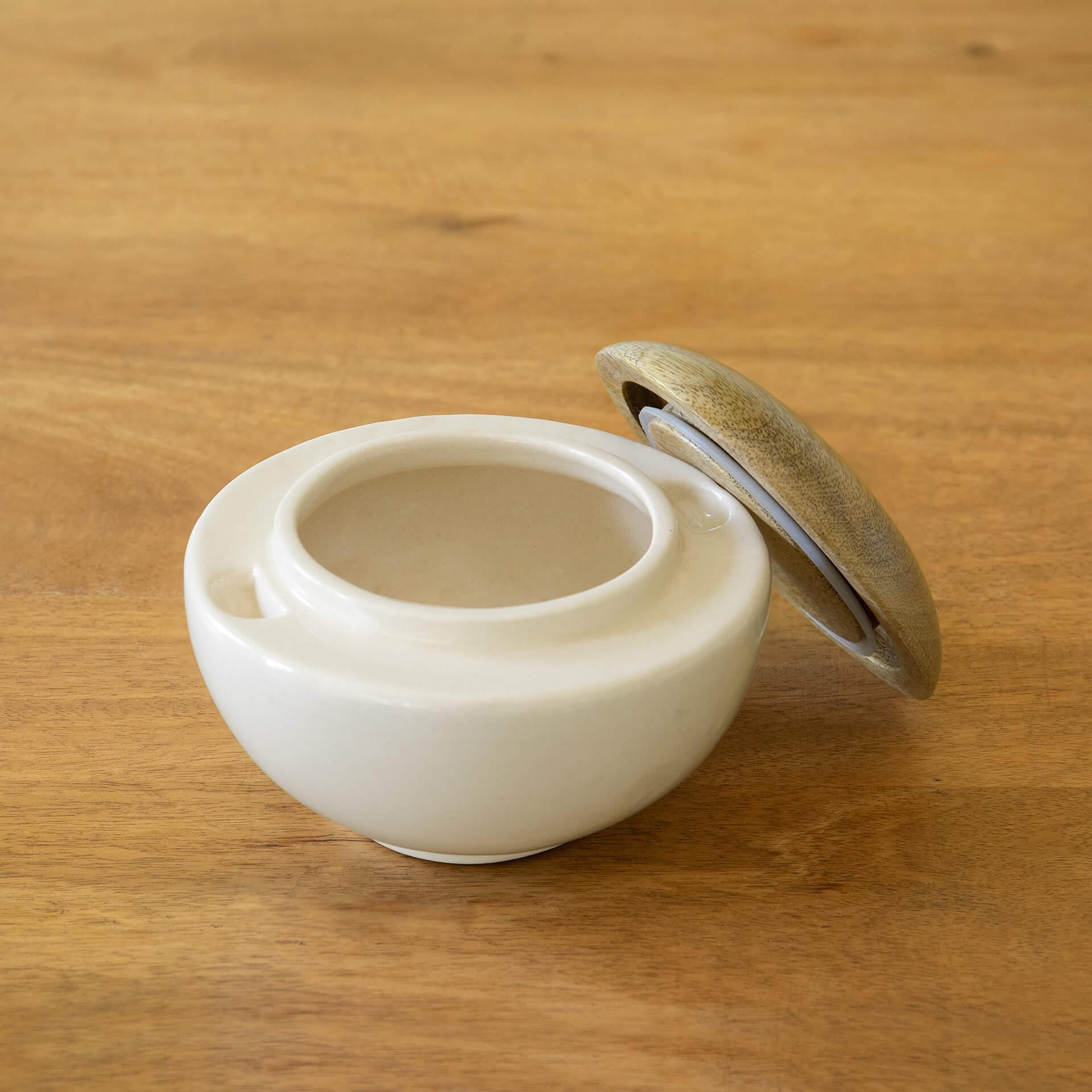 Hemisphere Ceramic Jar with Wooden Lid (Short)