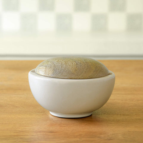 Hemisphere Ceramic Jar with Wooden Lid (Short) - ellementry