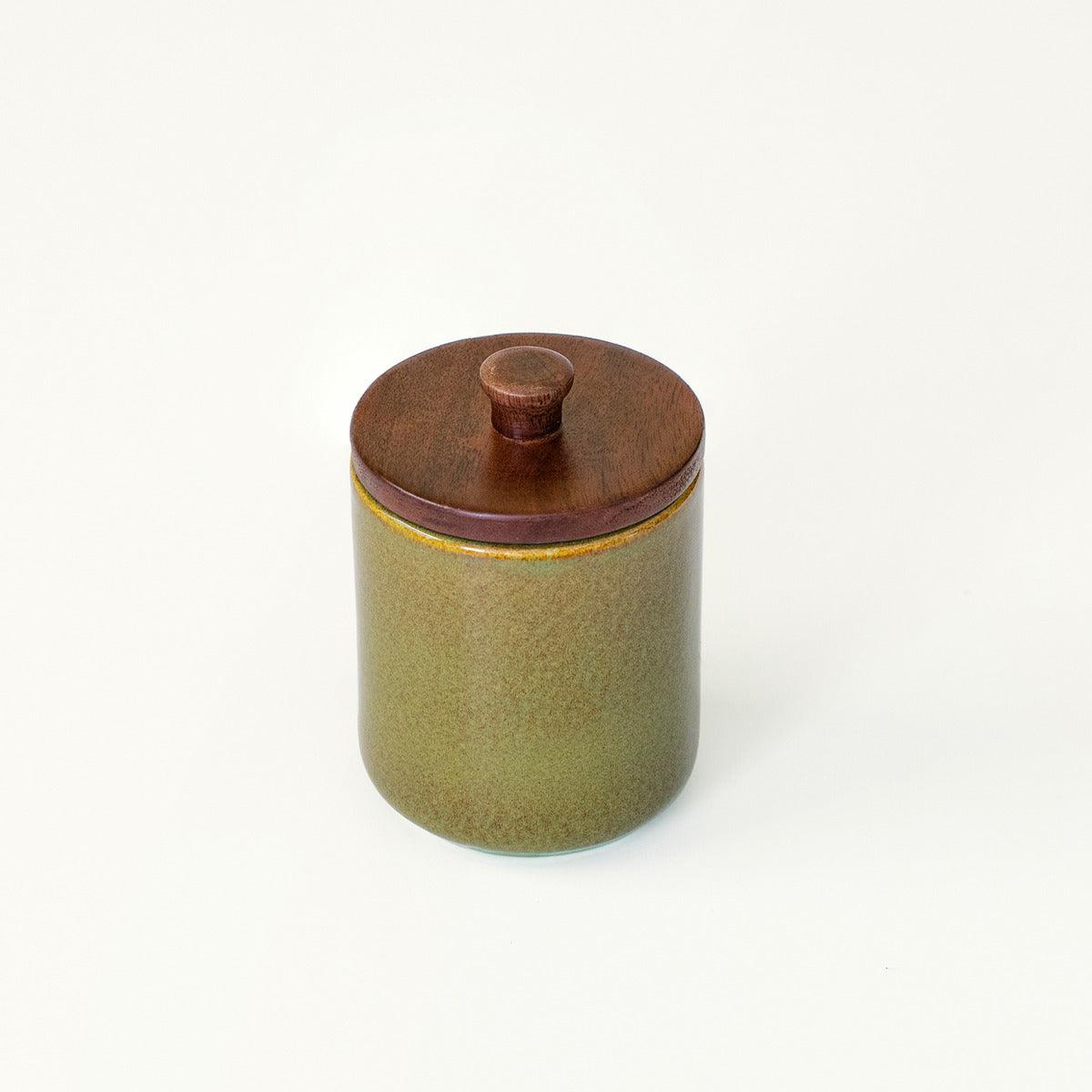 Rustic Sage Ceramic Jar with Wooden Lid (Small)