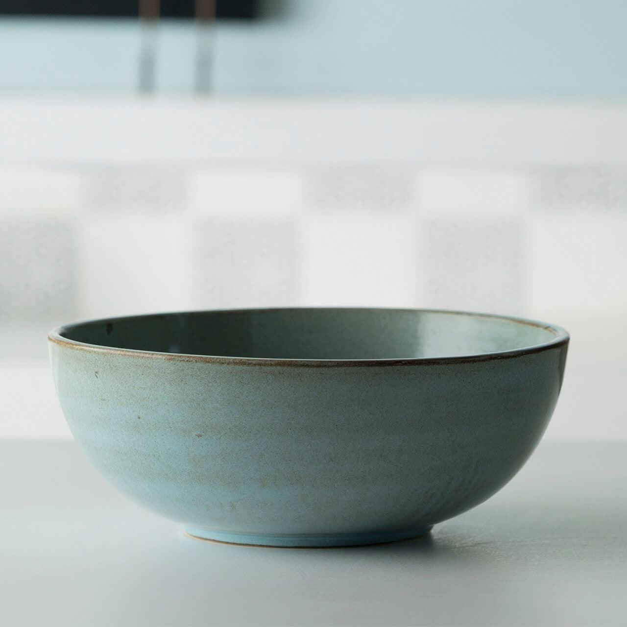 aqua rustic ceramic serving bowl- large