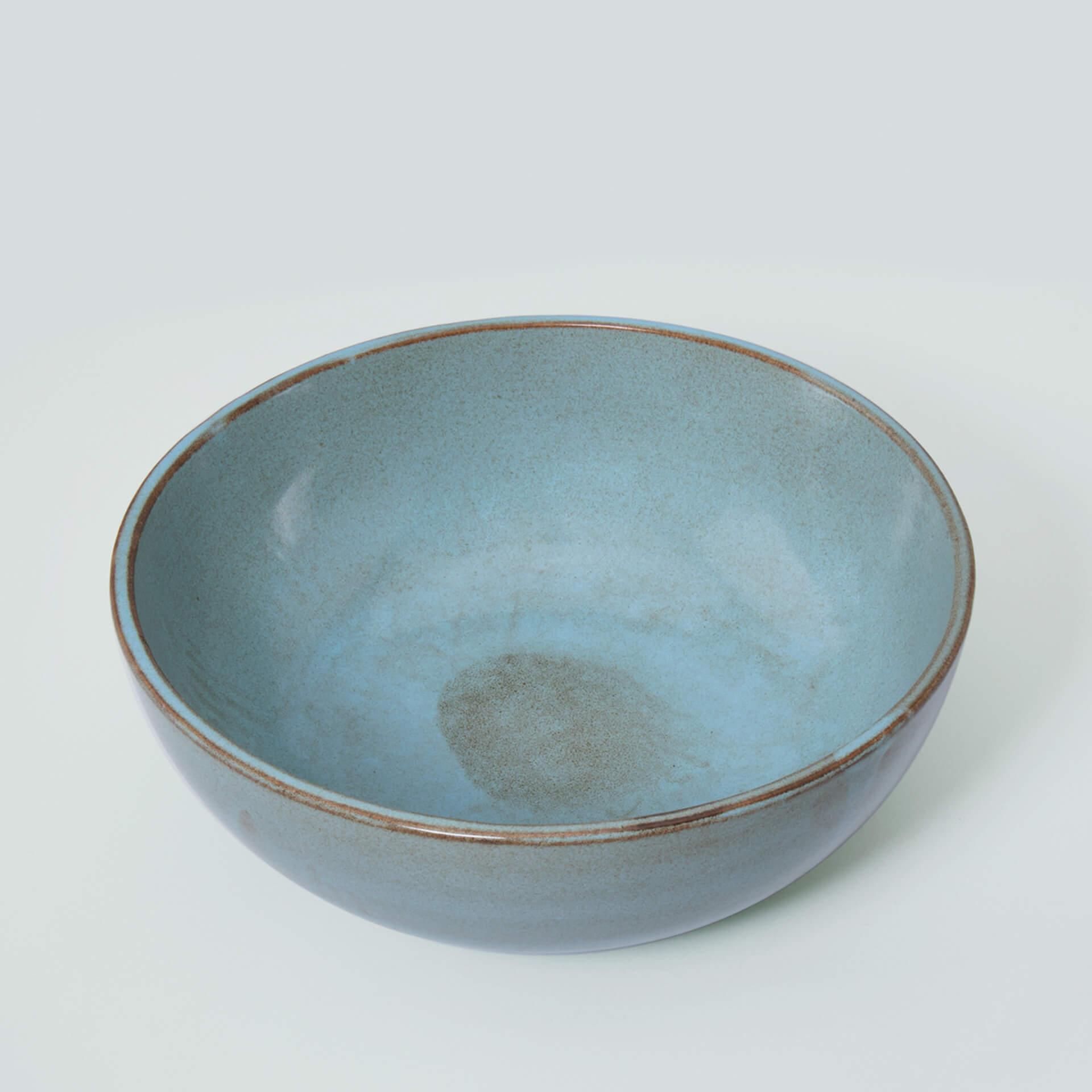 aqua rustic ceramic serving bowl- large