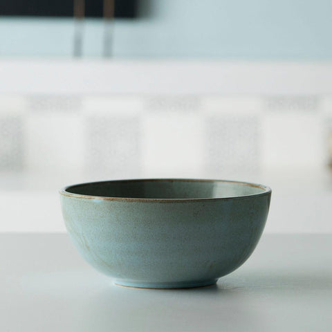 aqua rustic ceramic serving bowl- small - ellementry