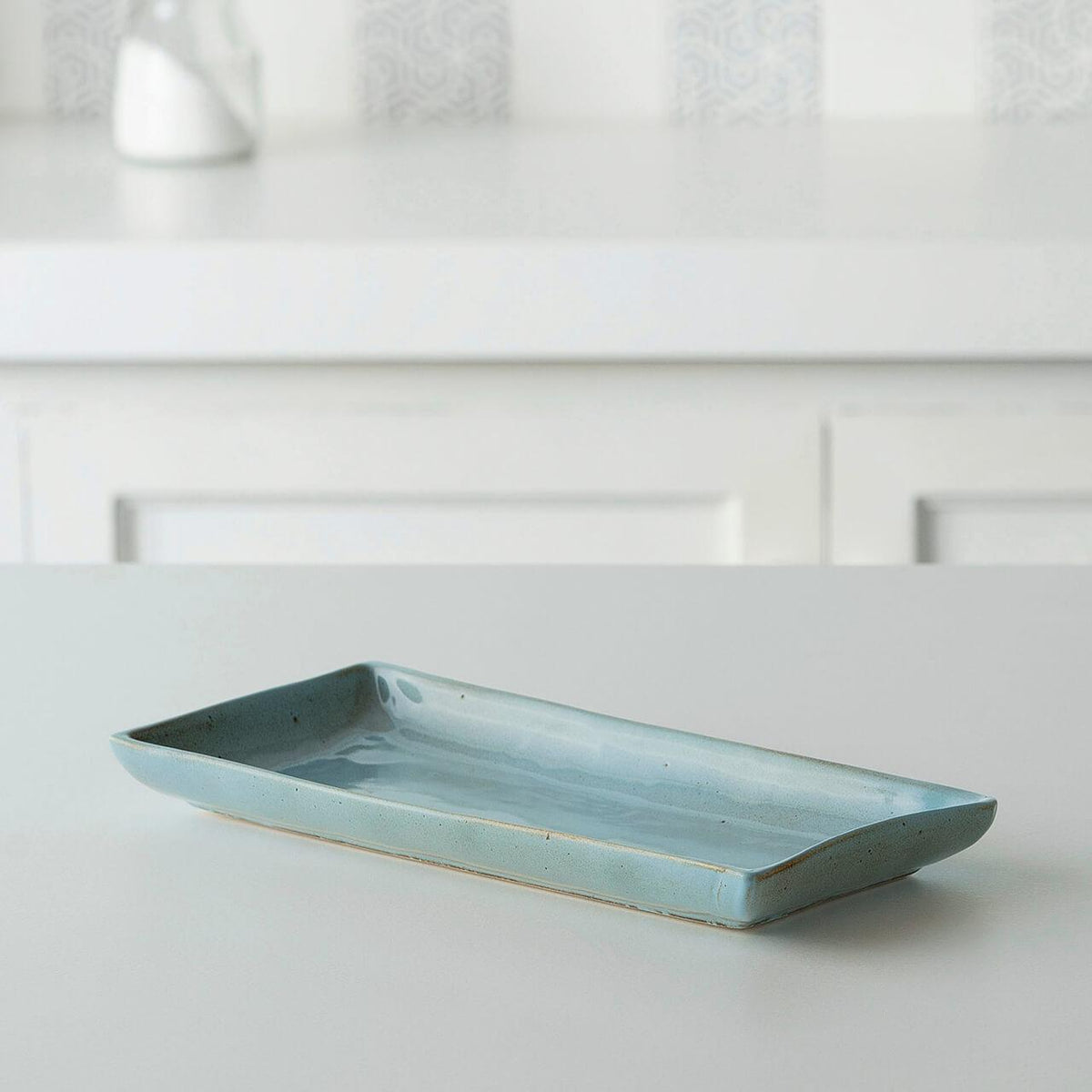 aqua rustic ceramic platter- small - ellementry