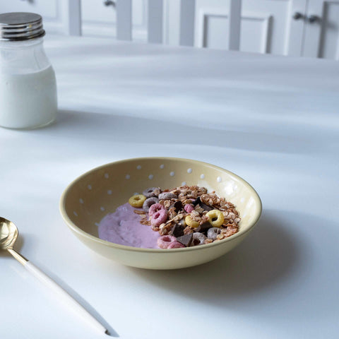 ceramic cereal bowl polka dots lemon - ellementry