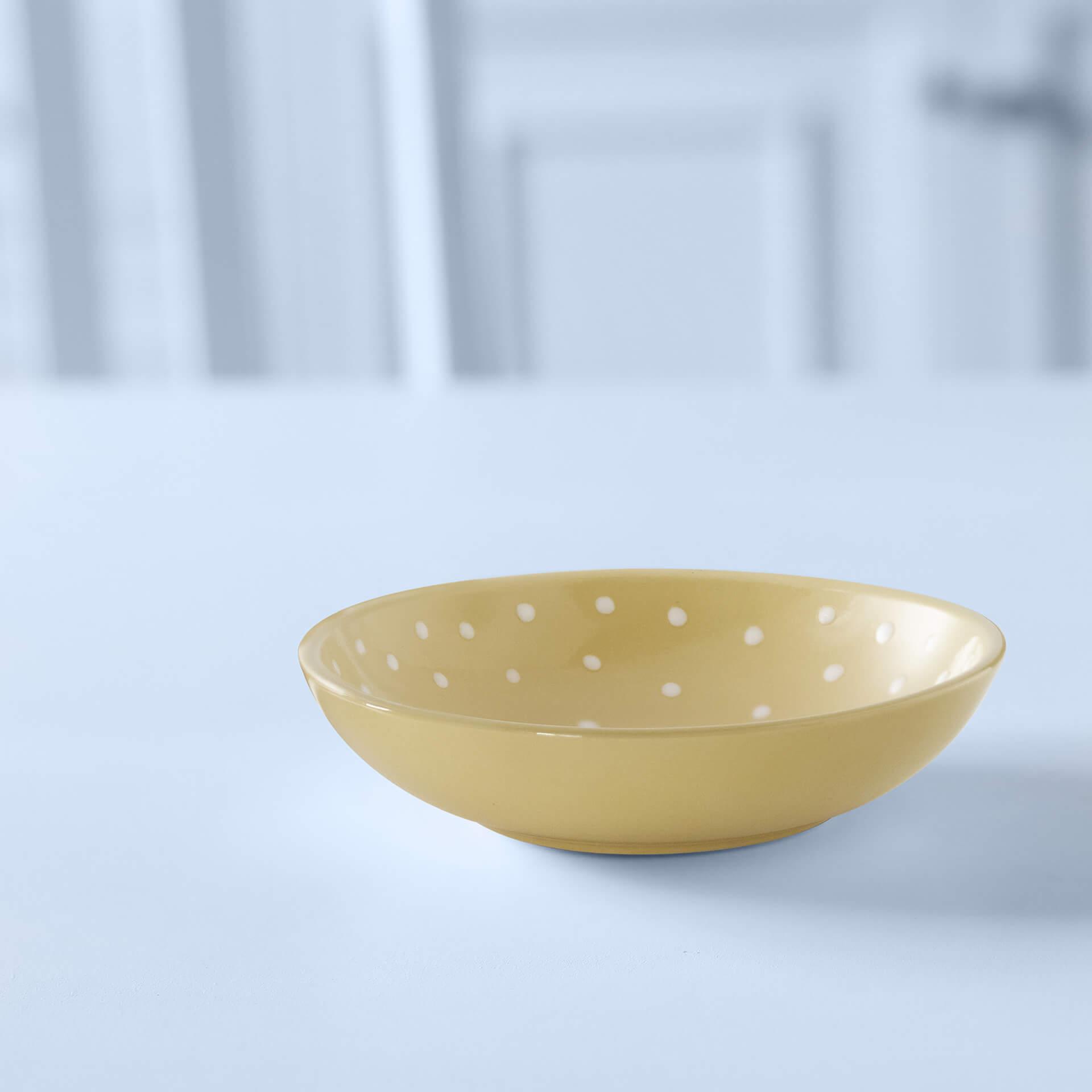 ceramic cereal bowl polka dots lemon
