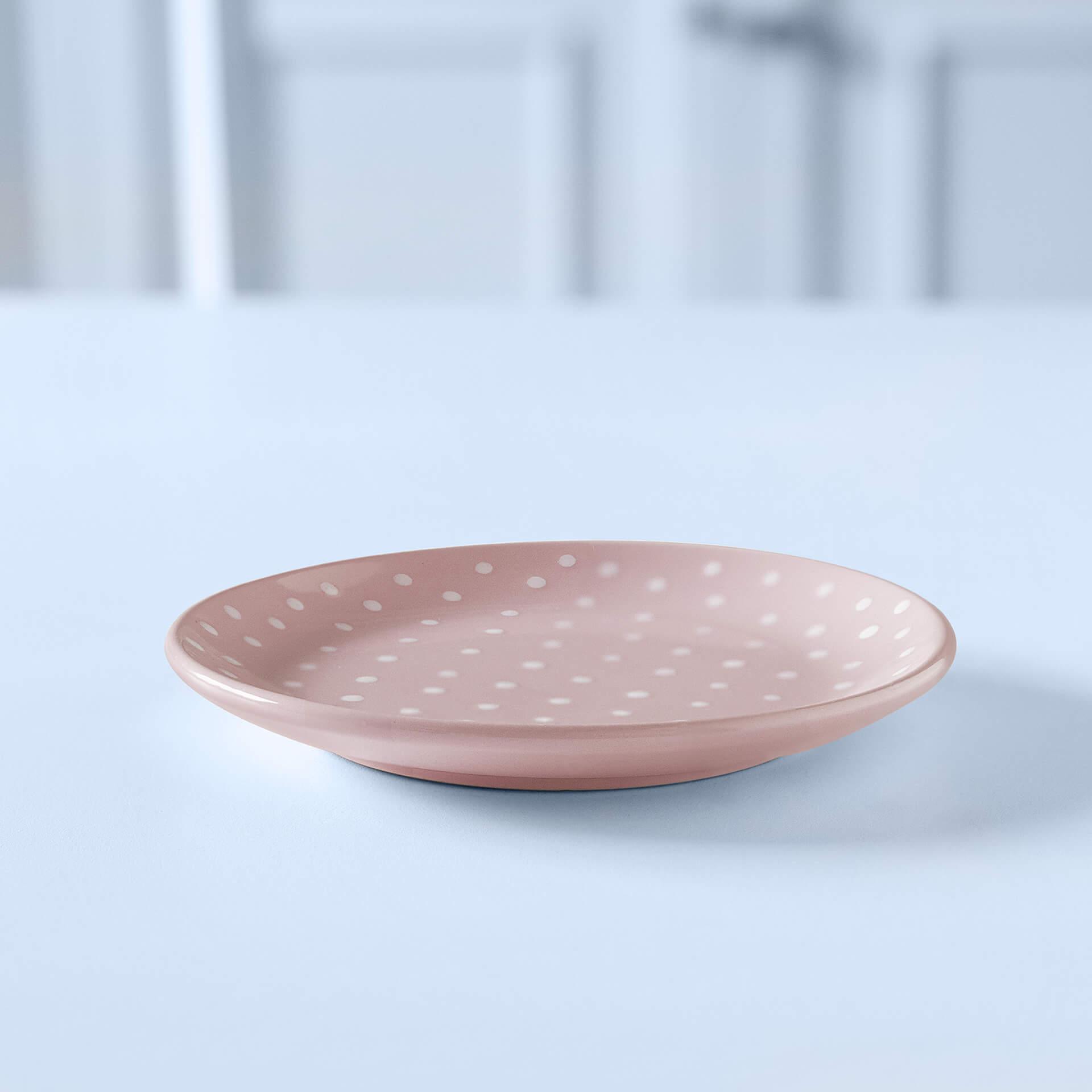 Ceramic Breakfast Plate Polka Dots Blush