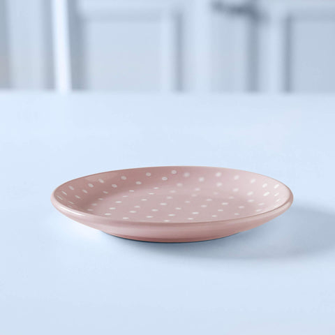 ceramic breakfast plate polka dots blush - ellementry