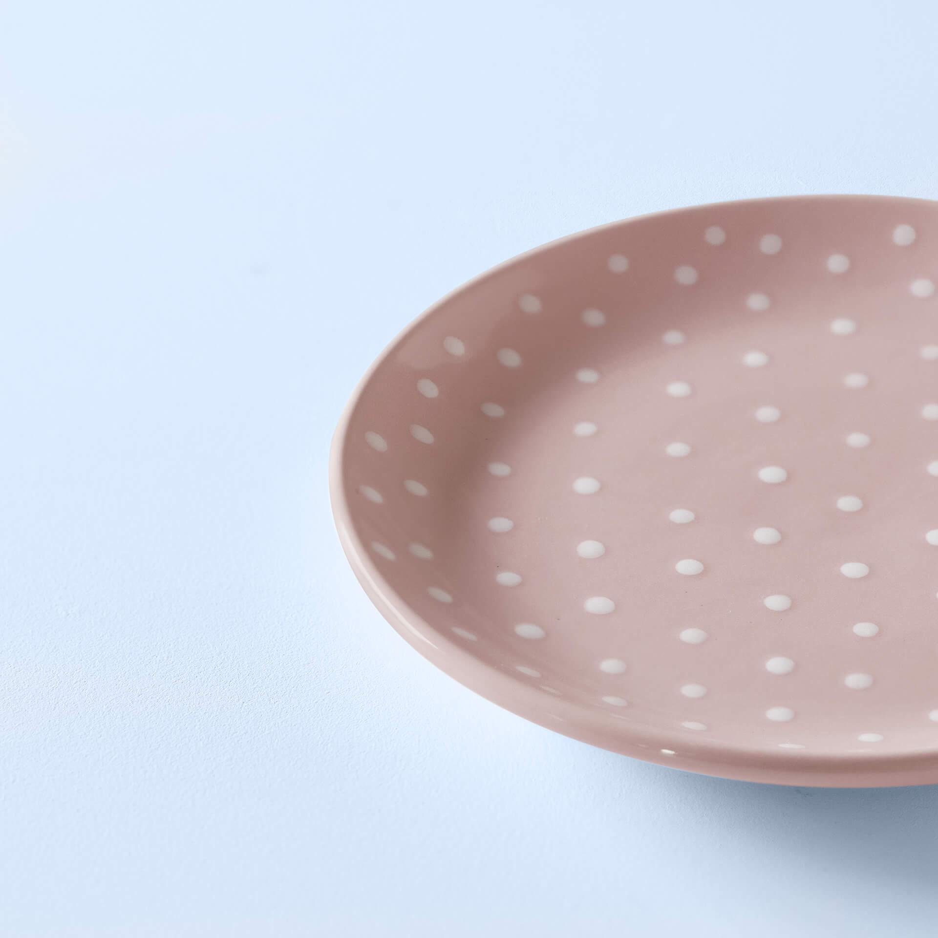 ceramic breakfast plate polka dots blush