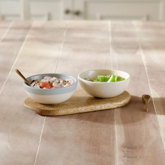 Blue Meadow Ceramic Condiment Set with Wooden Spoons - ellementry