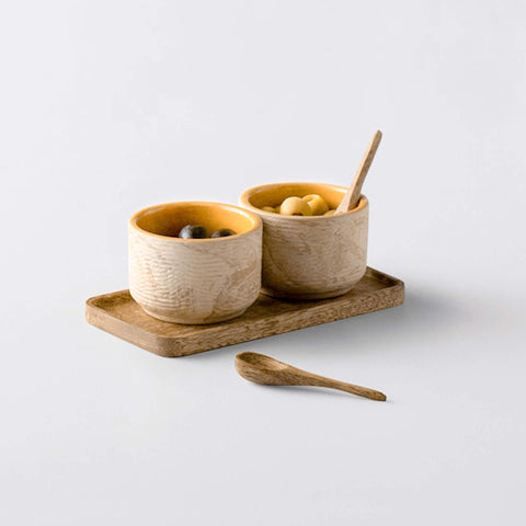 Amber Love Ceramic Condiment Set with Wooden Spoons - ellementry