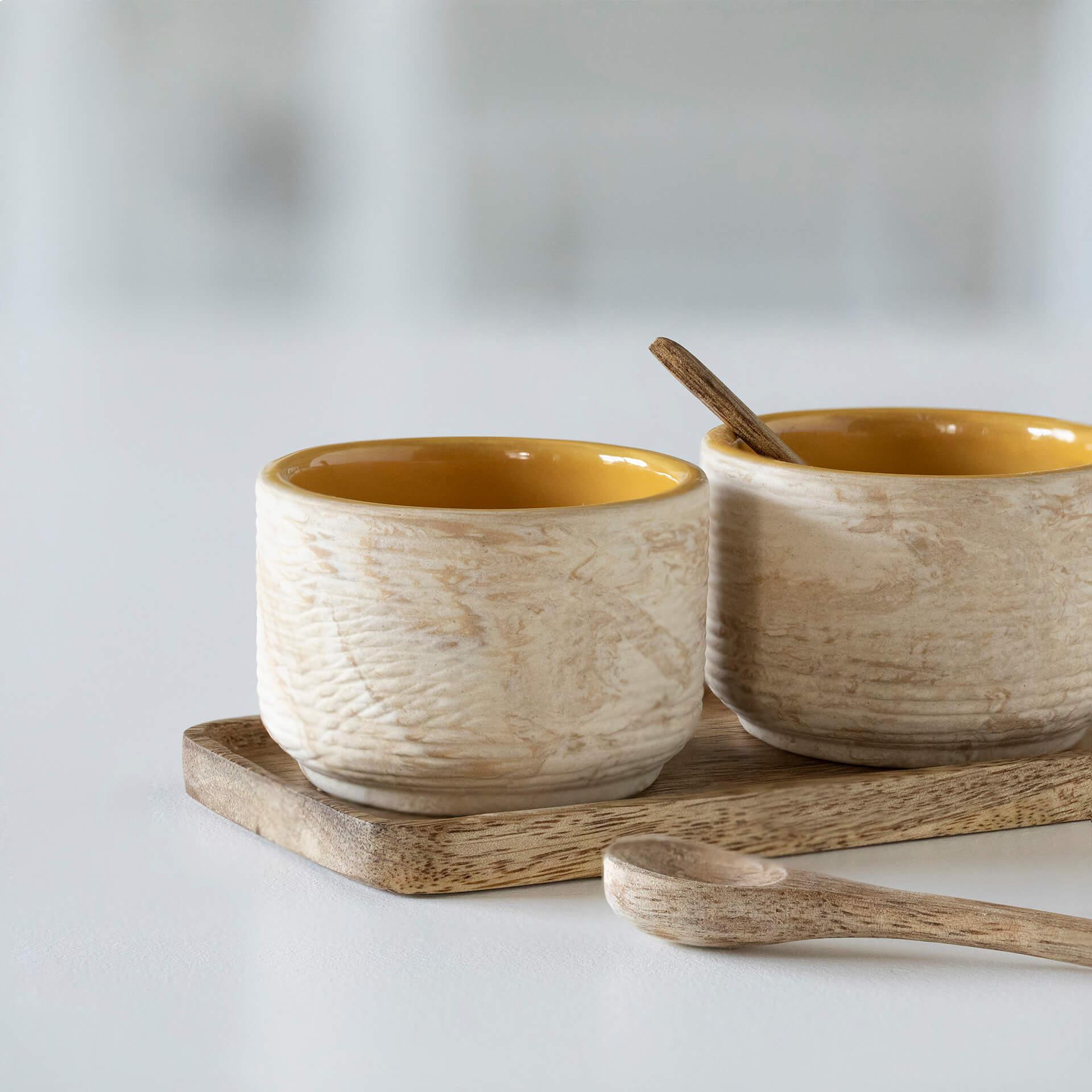 Amber Love Ceramic Condiment Set with Wooden Spoons