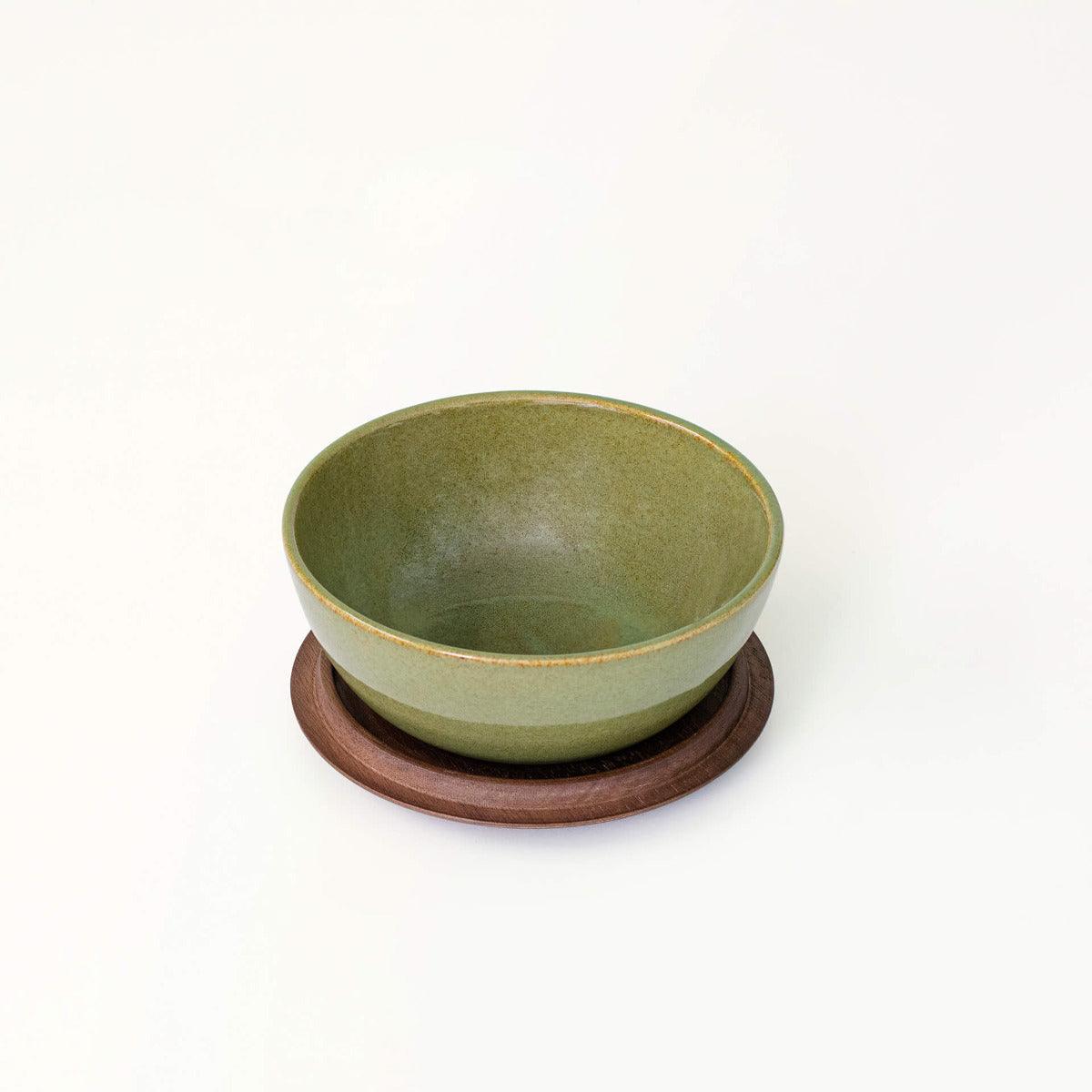 Rustic Sage Ceramic Soup Bowl with Wooden Lid