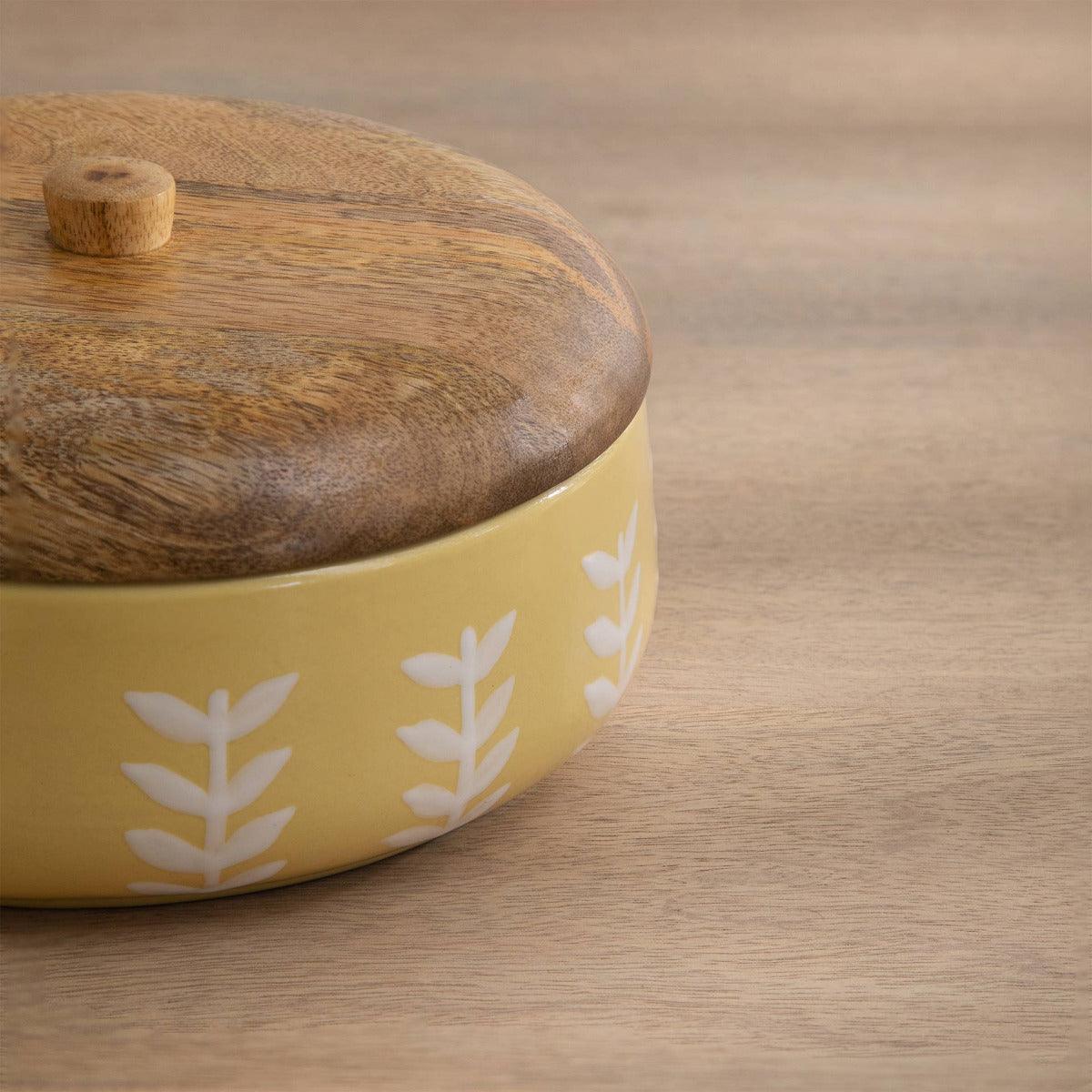 Gamboge ceramic roti box with wooden lid