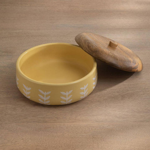 Gamboge ceramic roti box with wooden lid - ellementry