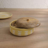 Gamboge ceramic roti box with wooden lid - ellementry