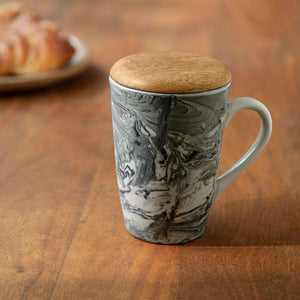 Carbon ceramic tall coffee mug with wooden lid