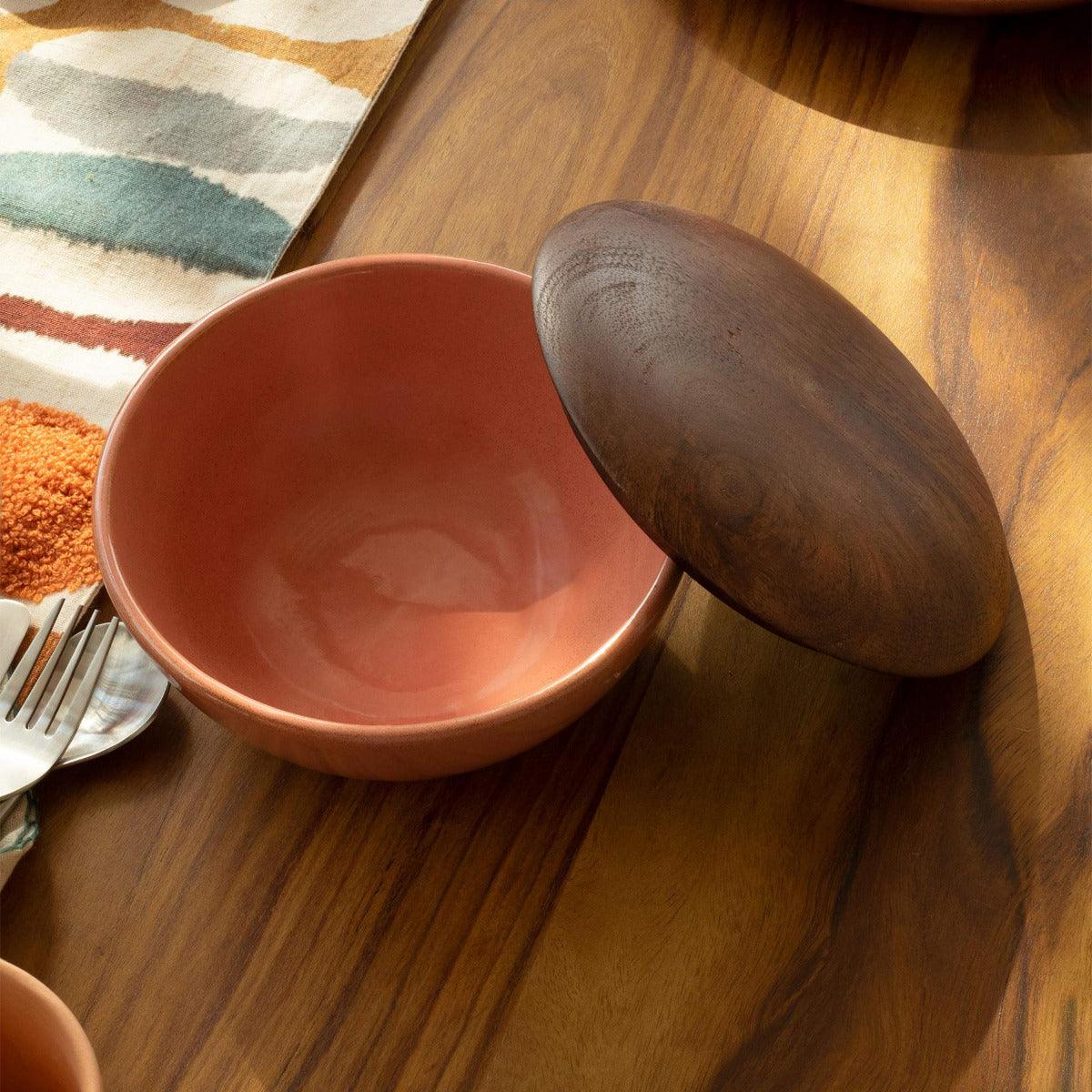 Rustic Reef Ceramic Soup Bowl With Wooden Lid