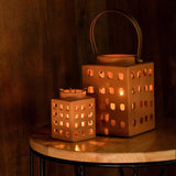 Lupa Terracotta Square Lantern W/Metal Handle - Large - ellementry