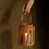 Lupa Terracotta Round Lantern W/Metal Handle - Large - ellementry
