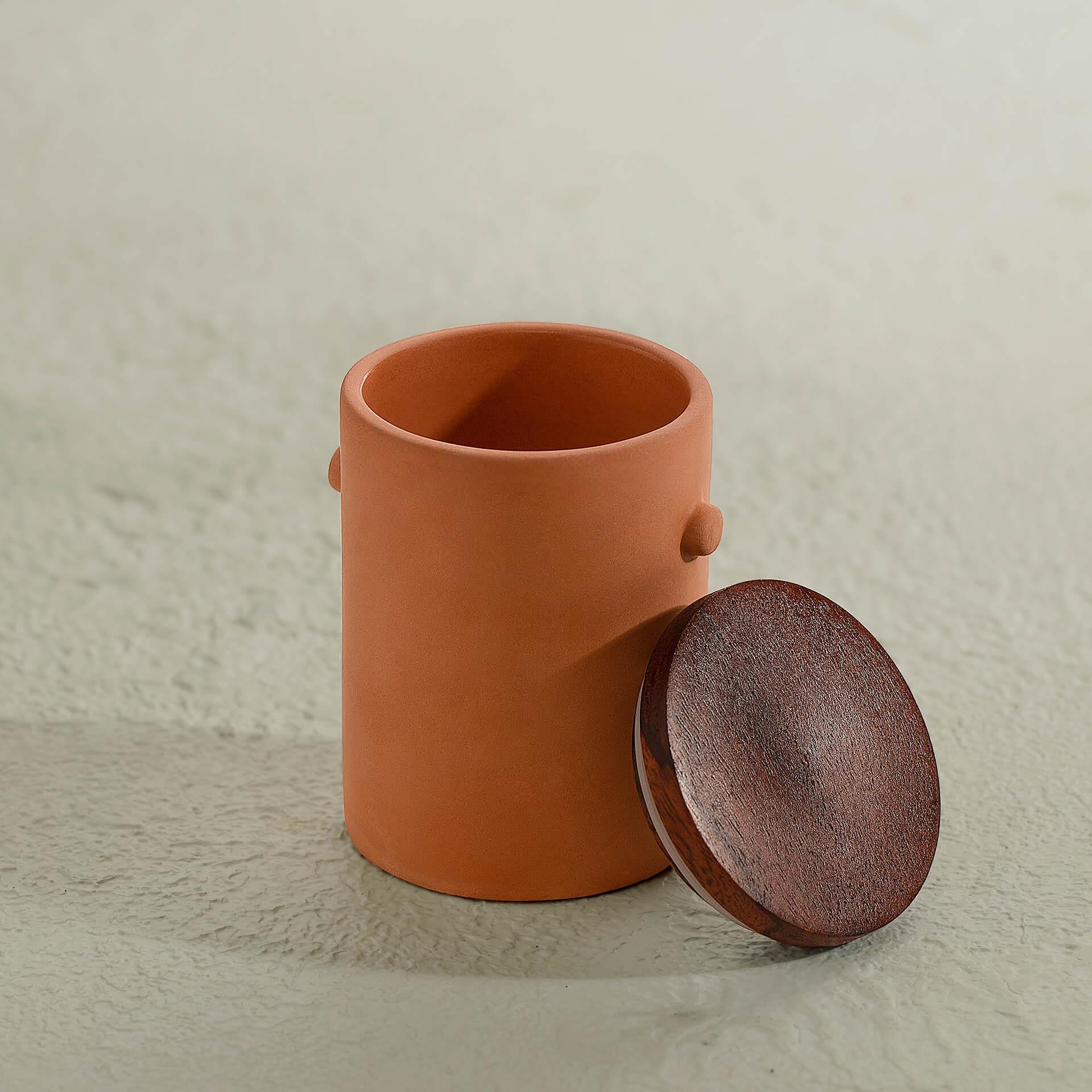 Knurl Terracotta Tumbler with Wooden Lid