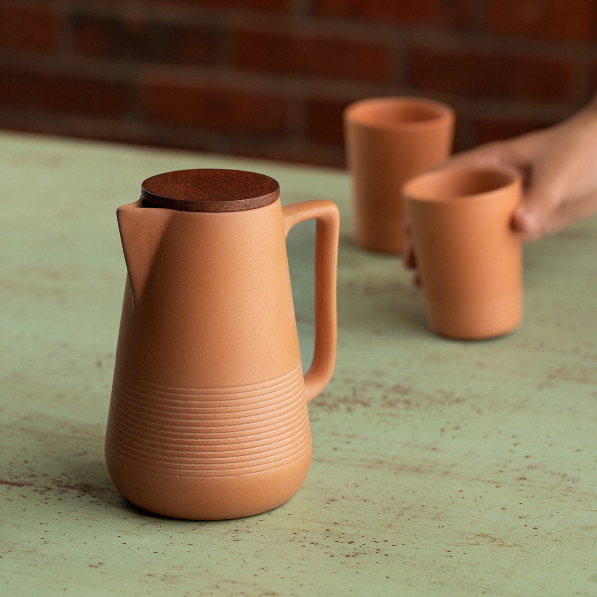 Terracotta Water Jug- Large With Wooden Lid - ellementry