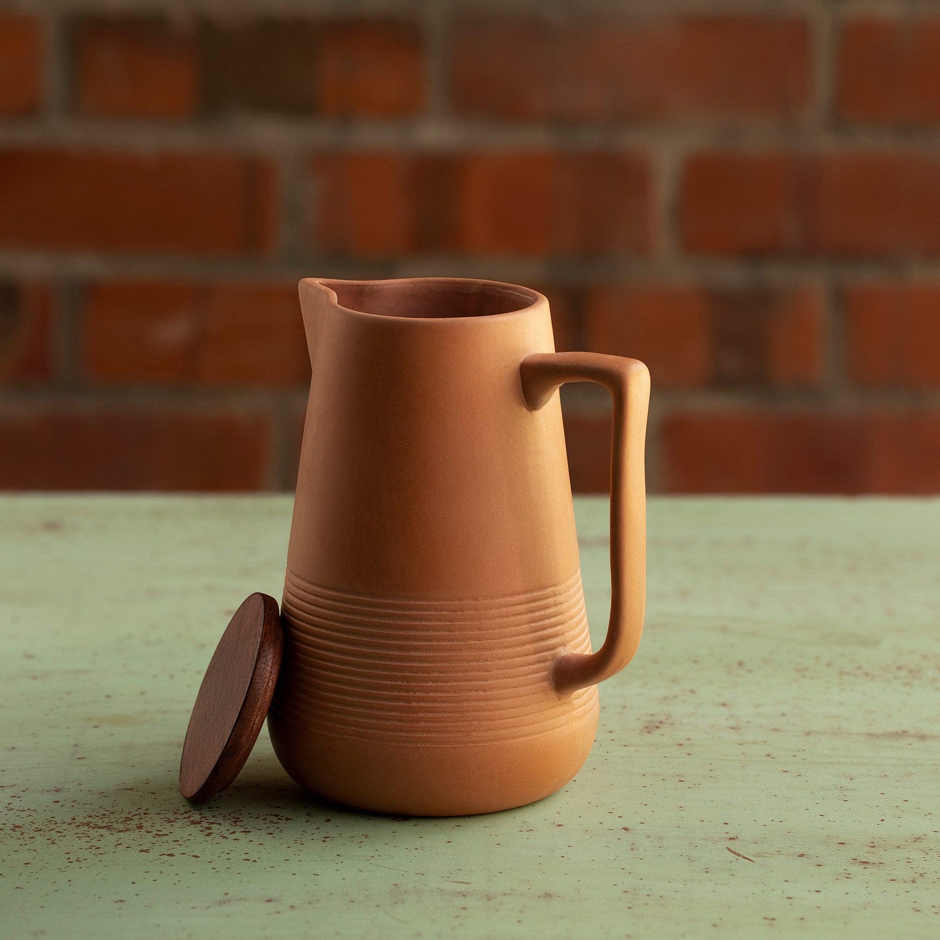 Terracotta Water Jug- Large With Wooden Lid