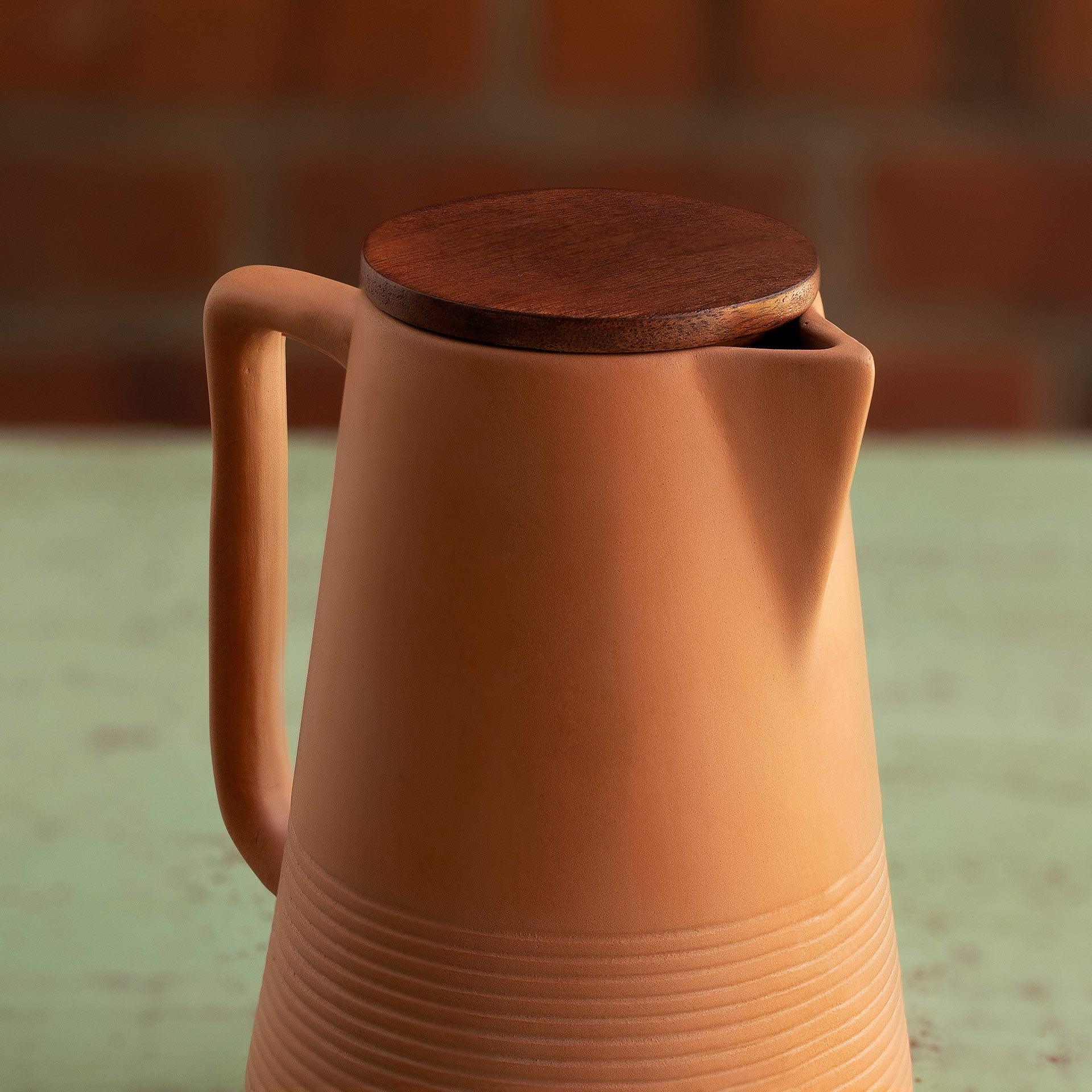 Terracotta Water Jug- Large With Wooden Lid