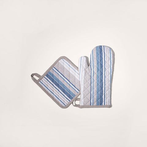 blue and multicolour cotton mitt and pot holder - ellementry