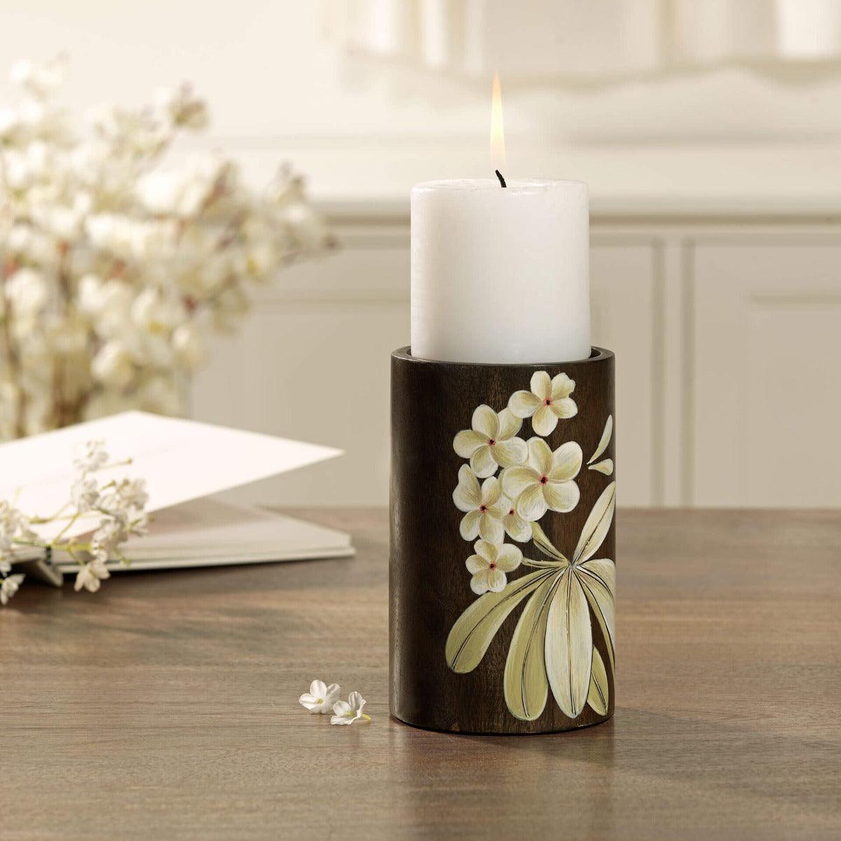 Frangipani Wooden Candle Holder (Large)