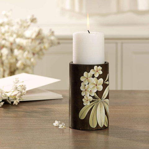 Frangipani Wooden Candle Holder (Large) - ellementry